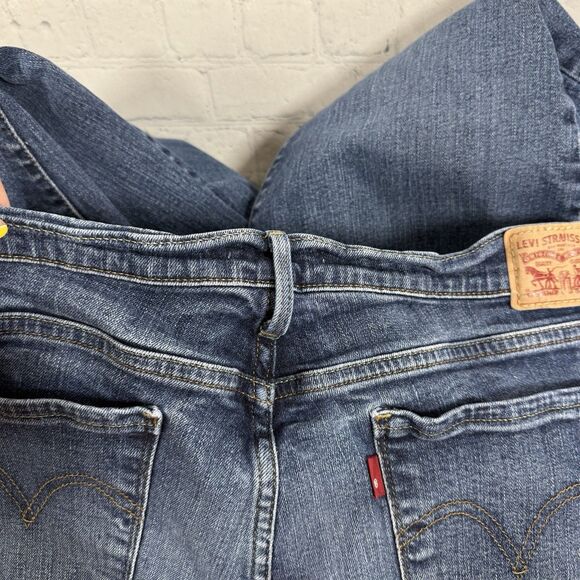 Levis 505 Straight Women Size 14 Large Mid Blue Denim Stretch Western Pants - Picture 8 of 14